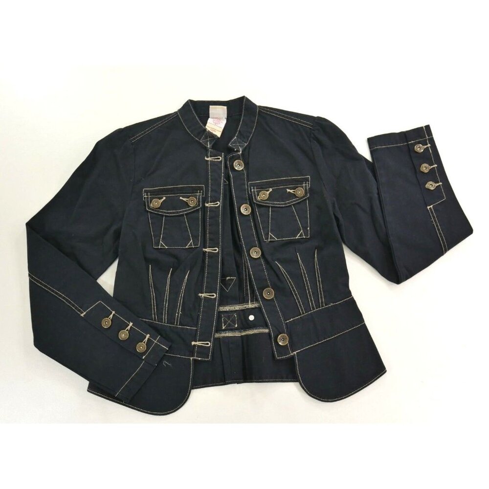 Steam Punk Jacket Black Denim Metal Buttons Faded Glory Originals Womens Size 4